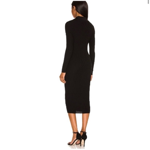 ALICE + OLIVIA Alcina Long Sleeve Button-Up Rib Knit Midi Dress in Black - Picture 2 of 16